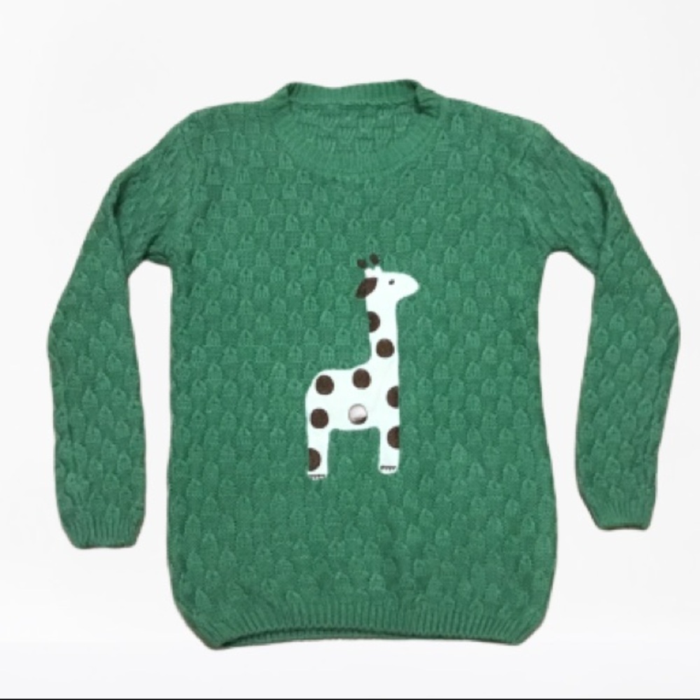 Girls green appliquéd giraffe sweater-size L